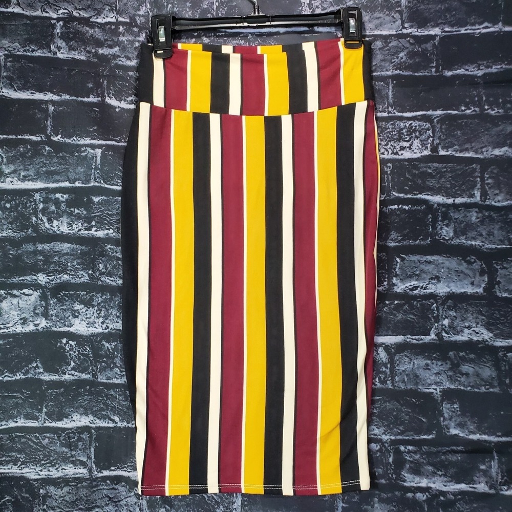Rainbow Pencil Skirt Womens Small Vertical Stripe Stretch Knit Retro‎ Indie Y2K